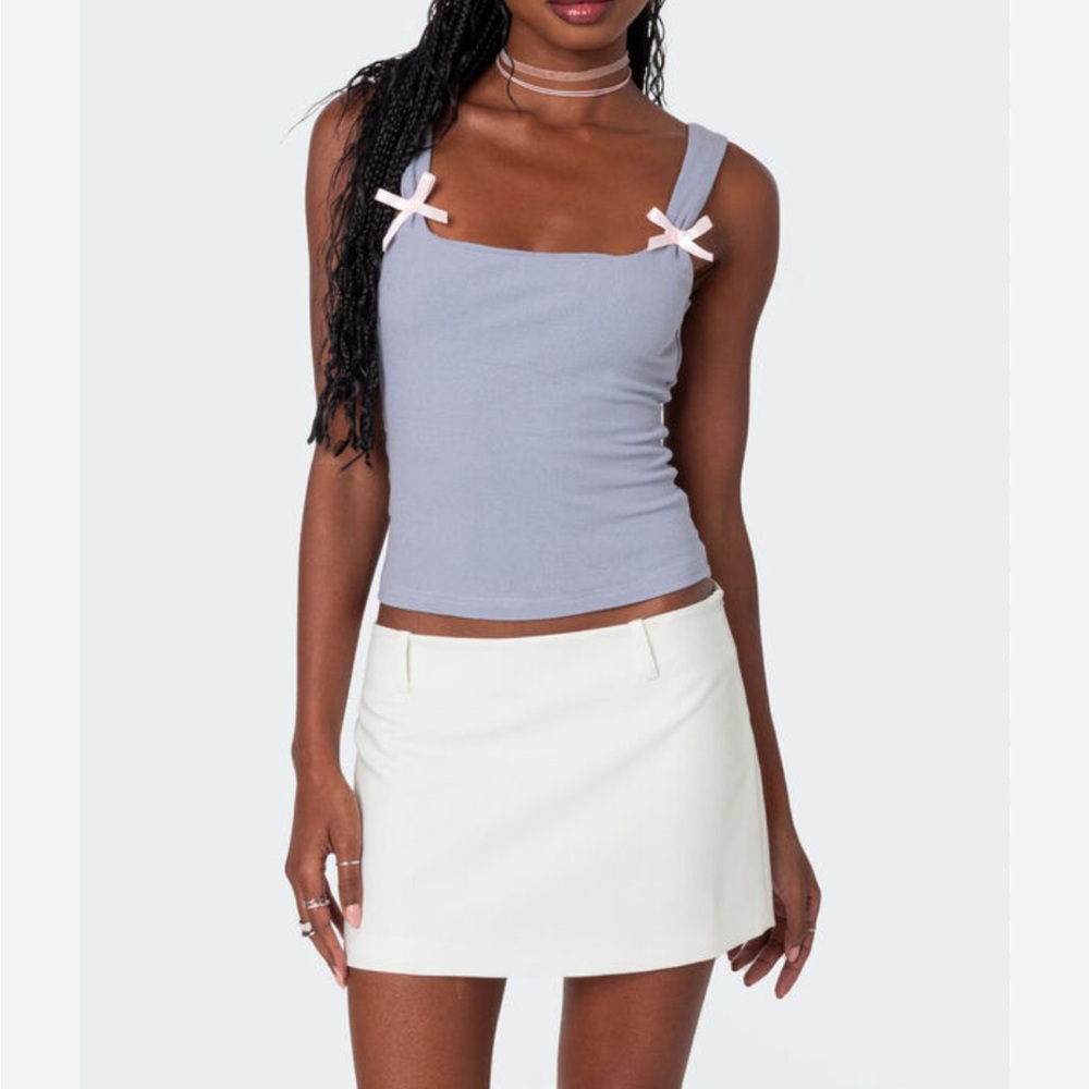 Edikted Lola Bow Sleeve Ribbed Tank Top